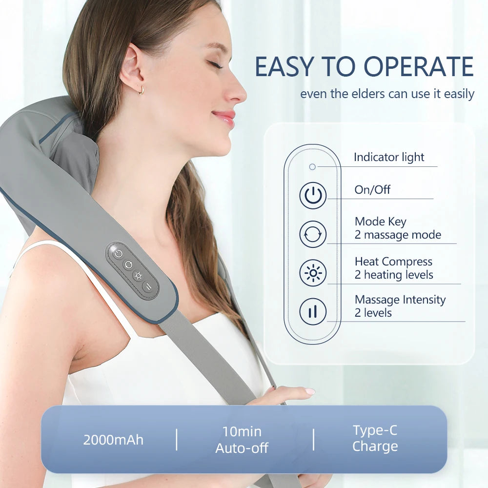 NEW Arrivals 20-26W Neck And Shoulder Massager Wireless Shoulder And Back Kneading Massage Shawl Trapezius Neck Cervical Massager Home Office Massage Relaxation Accessories Health Care Supplies