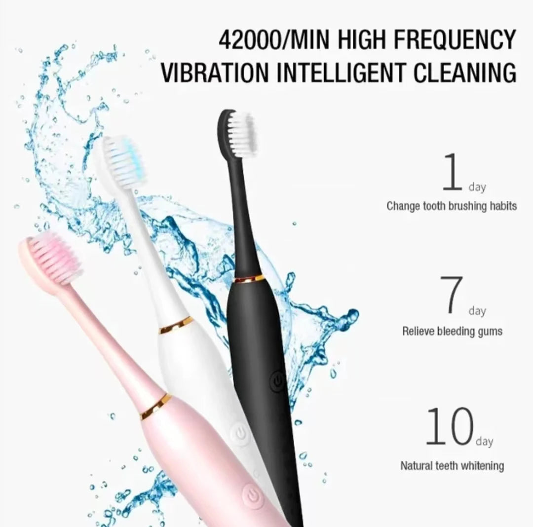 NEW Arrivals 2 Heads 3 Brushes Set Sonic Electric Toothbrush for Adults IPX7 Waterproof DuPont Brush Head USB Rechargeable High Frequency Cleaning 6 Cleaning Modes