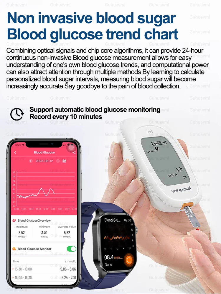 NEW HOT SALE All Scientific Medical Diagnosis Blood Glucose Fat Oxygen Blood Pressure Heart Rate Multi-Languages Lipids Monitor Health Smart Watch Men ECG+PPG IP68 Waterproof Sport Smart Watch Sports Electronics Accessories