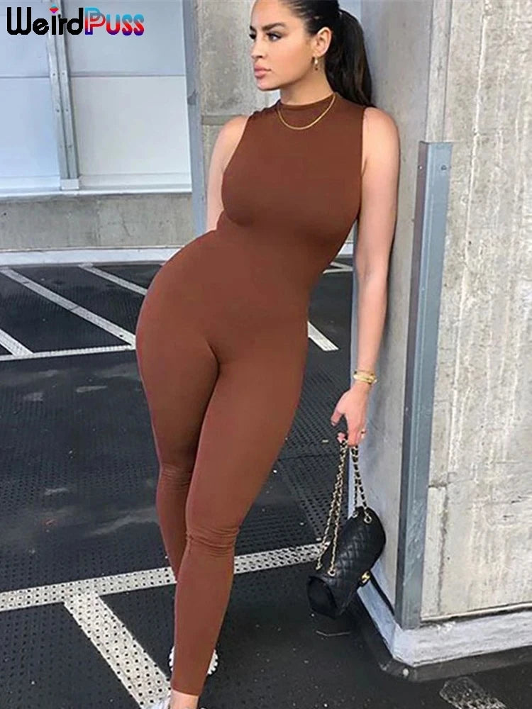 NEW Arrivals Women Sexy Sleeveless Skinny Jumpsuit Female Solid Zipper Fitness o-Neck Rompers Summer 2025 One Piece Outfit Streetwear Elastic Leggings Ladies Girls Sexy Fashion Clothing Supplies