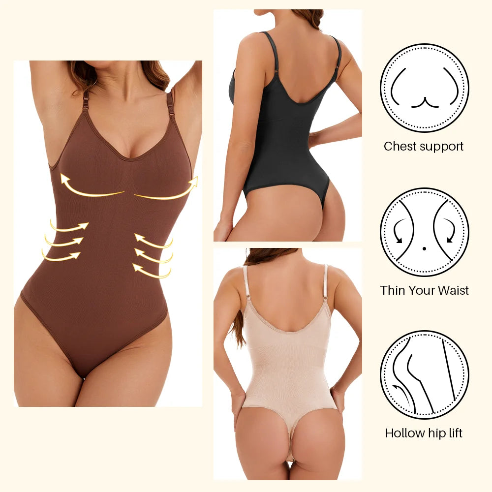 NEW Arrivals 2PCS Set S-2XL High Elastic Bodysuit for Women Tummy Control Shapewear Sexy Seamless Sculpting Thong Body Shaper Slimmer Slimming Black Tank