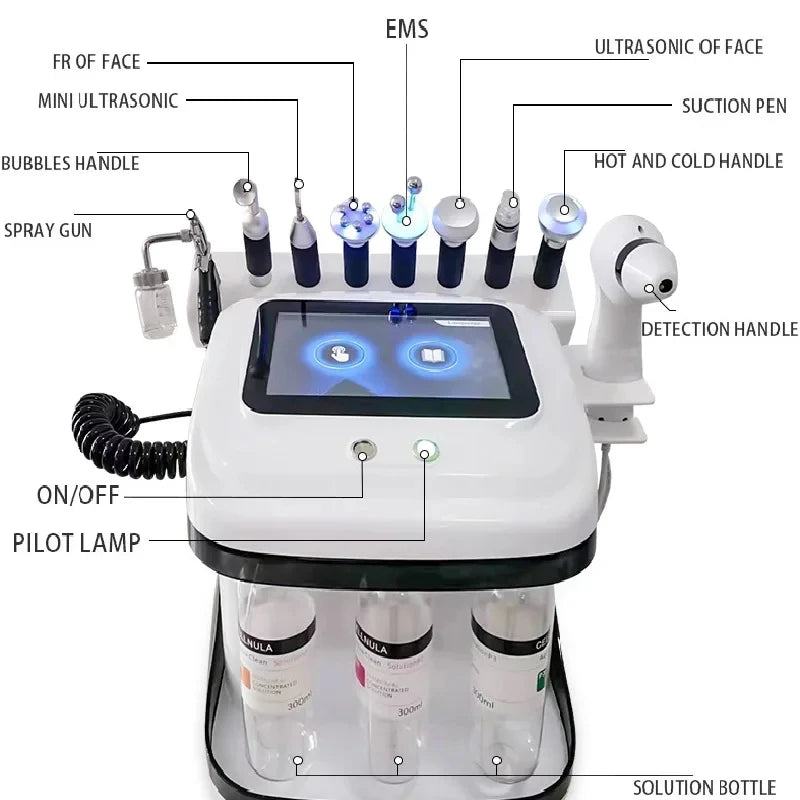 New Arrivals 9 in 1 Set Small Bubble Hydro Aqua Peel Hydra Beauty Facial Machine Microdermabrasion Water Aqua Peeling Face Lifting Tightening Equipment Ladies Home Beauty Salon SPA Accessories
