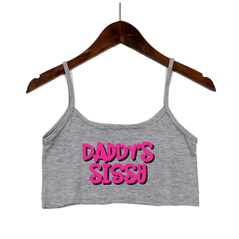 NEW Arrivals Women's Cute Crop Top DADDY'S SISSY Hot Pink Letters Print Sexy Elastic Cotton Camis Sleeveless Short Tank Top Bar Tops Women Girls Streetwear Tops