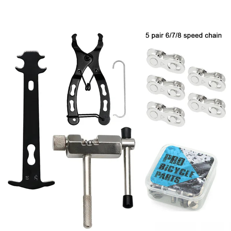 NEW Arrivals 12PCS Set Bicycle Repair Tool Set Chain Wear Checker 6/7/8/9/10/11 Speed Joint Magic Buckle MTB Chain Link Plier Bike Buckle Chain Breaker Cycling Accessories Sports Supplies