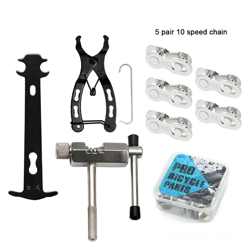 NEW Arrivals 12PCS Set Bicycle Repair Tool Set Chain Wear Checker 6/7/8/9/10/11 Speed Joint Magic Buckle MTB Chain Link Plier Bike Buckle Chain Breaker Cycling Accessories Sports Supplies