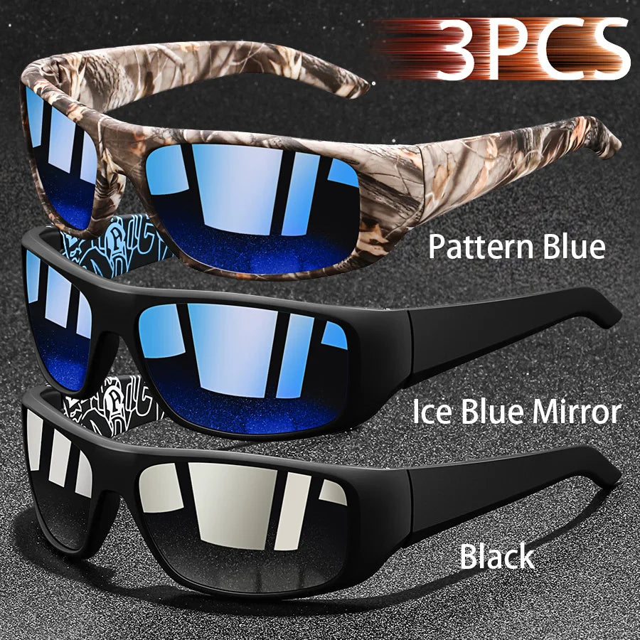 NEW Arrivals 3PCS Set Fashion Vintage Fishing Cycling Sports Sunglasses Men Women Running Mountaineering Sport Man Sun Glasses UV400 Eyewear