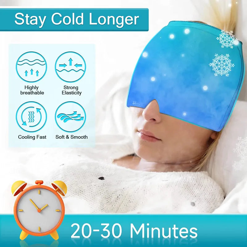 Form Fitting Gel Ice Headache Migraine Relief Hat Cold Compress Therapy Cap Ice Head Wrap Pack Mask for Tension Sinus Stress