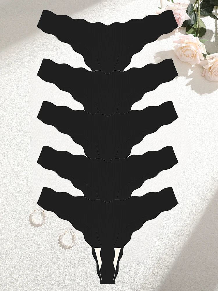 NEW Arrivals 5PCS/Set Women's Panties Ice Silk Satin Seamless Thongs Fashion Seamless Panties Sexy Lingerie Lady Wavy Edge G-Strings Ladies Sexy Underwear Panties