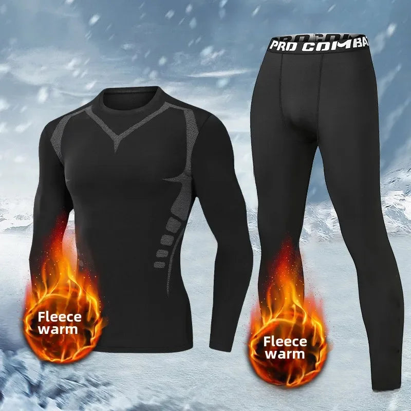 NEW 3PCS Set S-3XL(95Kg+) Men's Thermal Plush Base Layer Set Winter Thickened Cycling Morning Running Training Quick Drying Clothes Fitness Tight Sports Men's Sweats Set