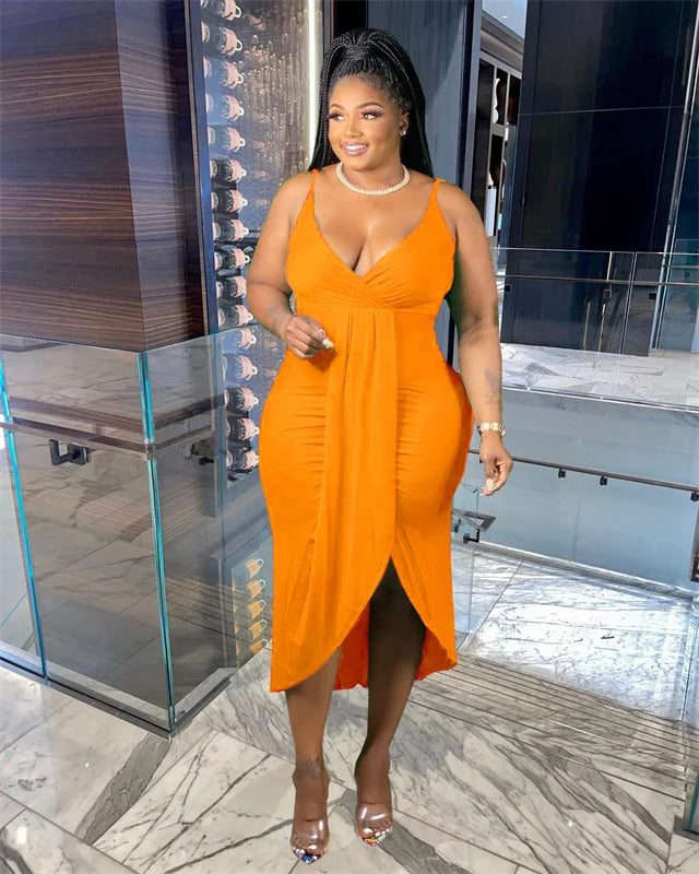 NEW XL-5XL Plus Size Women Dresses Summer Clothing Sexy Bodycon Stretch Sling Solid Maxi Party Dress Sexy Evening Party Summer Dress