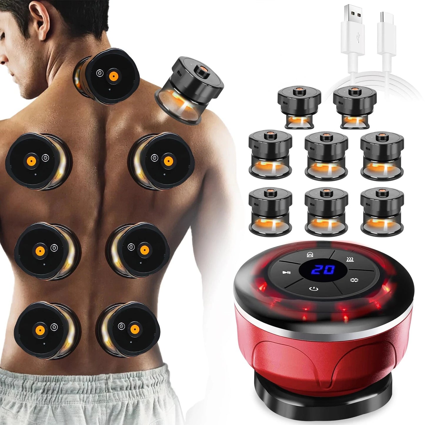 NEW 8 Cups Set Electric Cupping Massager Korean Gua Sha Vacuum Suction Cups EMS Anti Cellulite Magnet Therapy Scraping Fat Burner Full Body Massager