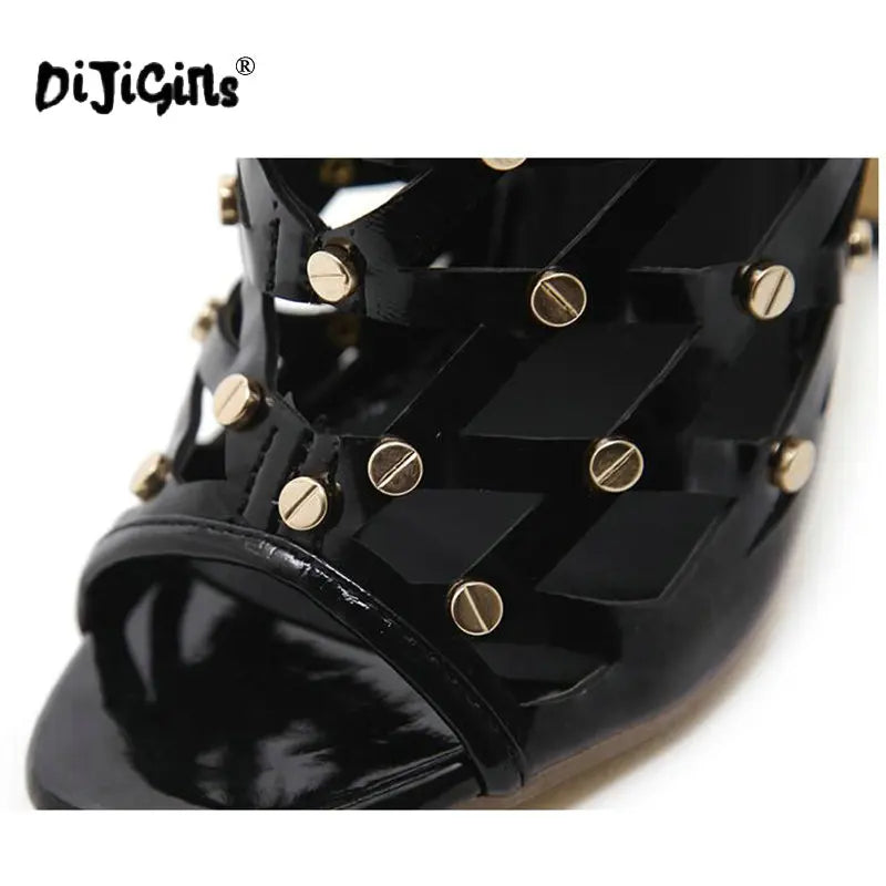 Sexy Rivets Studded Thigh High Sandals Women Summer Gladiator Sandal Boots High Heel Cut Out Over-the-Knee Boots