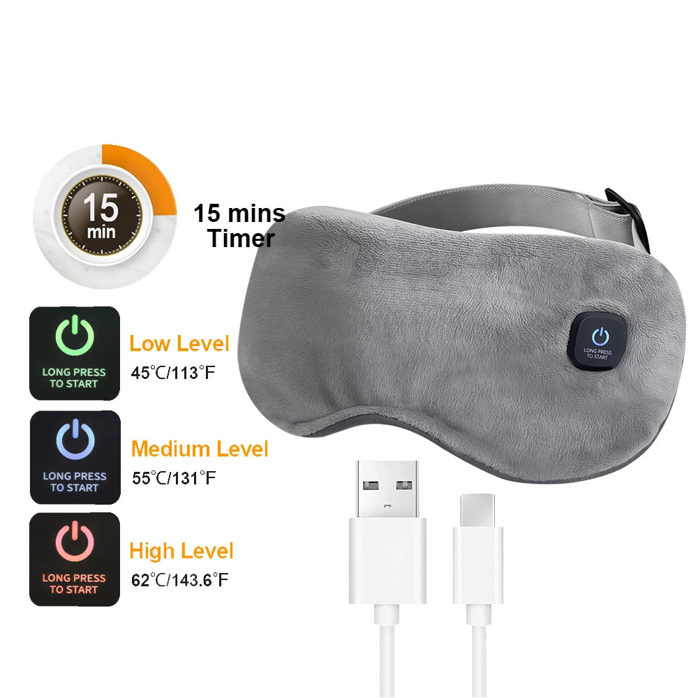 NEW Arrivals Hot Compress Heated Eye Mask USB 6 Vibration Massage Dry Eyes Relief Heated Steam Eye Mask with Remote Control For Sleeping Aid Relaxing Dark Circles Pain Stress Relief