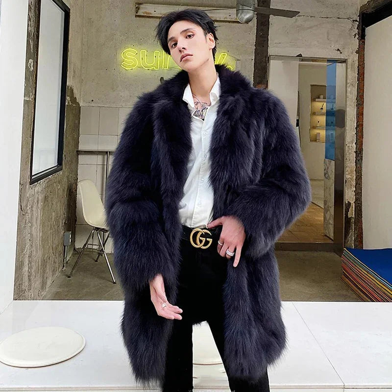 NEW BIG SAVE Winter Fur Coat Jacket Thick Men Lapel Warm Luxury Faux Fur Black Furry Shaggy Outerwear Windbreaker Snow Clothes Supplies Men Luxury Fashion Clothing Products