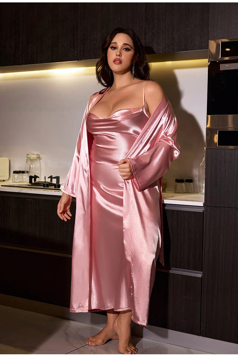NEW XL-5XL Plus Size 5Colors Sexy Wedding Chubby Women Long Robe Dress Kimono Bathrobe Gown Sleepwear Casual Home Wear Loungewear Pink Satin Honeymoon Nightgown Lingerie