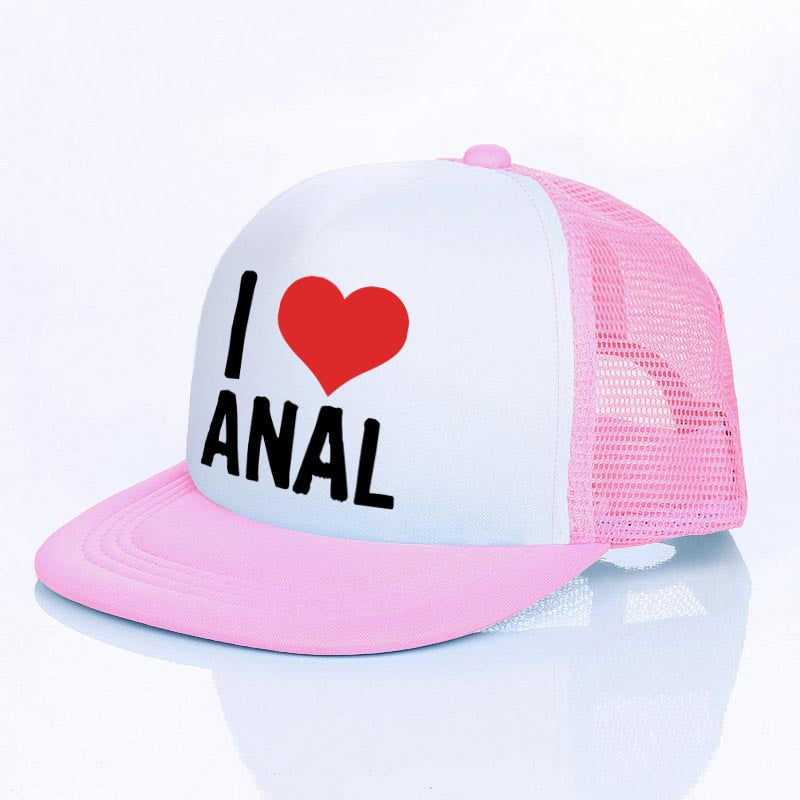 I Love ANAL Letters Printed Snapback Cap Heart Love Sex Baseball Hats Gay Pride Prank Joke Penis Butt Mesh Hip Hop Hat Cap YF159