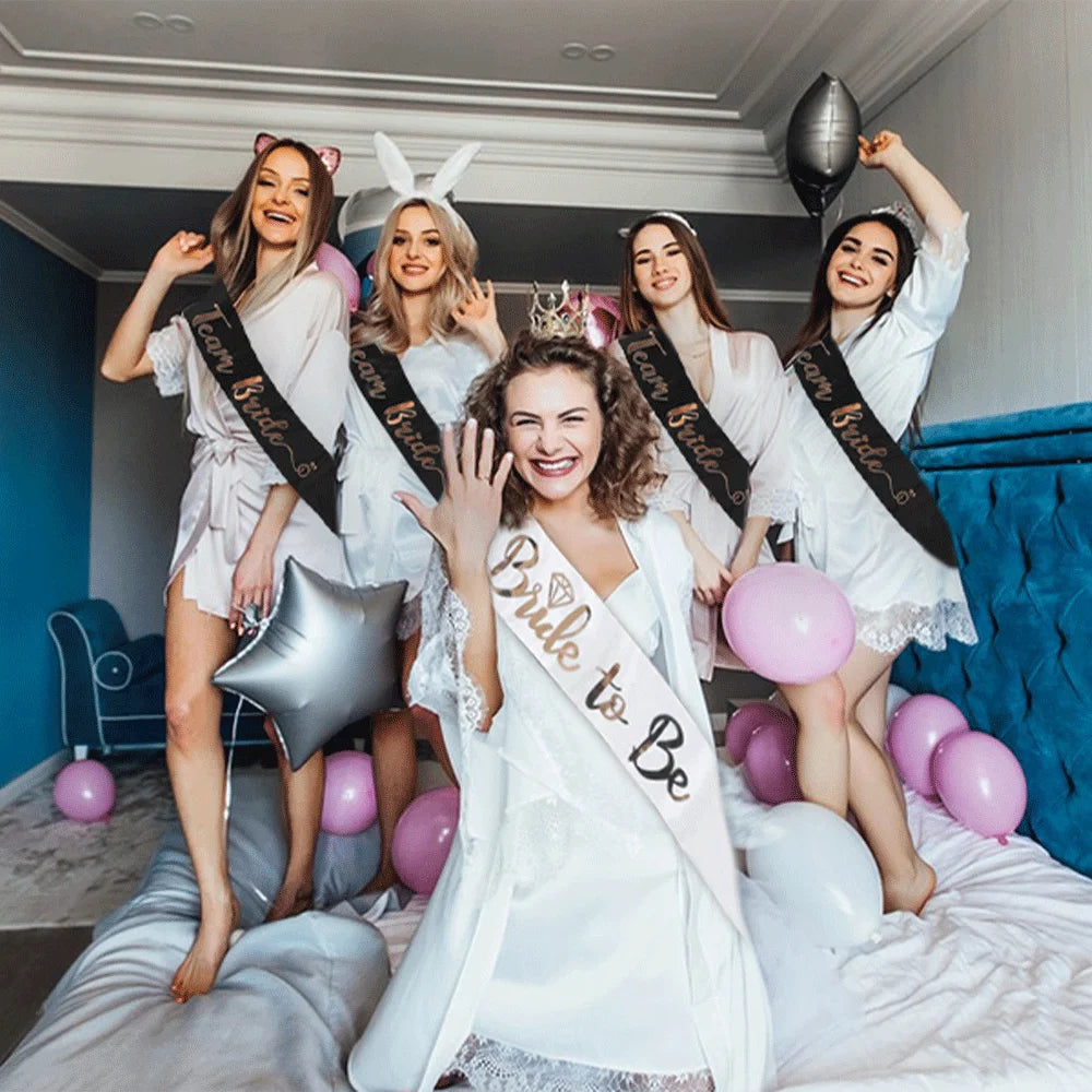 NEW Arrivals 6/7 PCS Set Team Bride Satin Sash Set White 7 Bride to Be Sash and 6 Silk Team Bride Sashes Bridal Shower Wedding Bachelorette Party Supplies