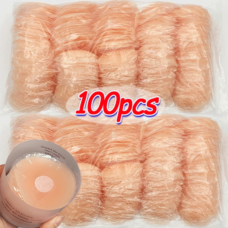 NEW Arrivals 50-100PCS Set High Quality Medical Silicone Nipple Cover Reusable Women Bra Sticker Breast Petal Strapless Lift Up Bra Invisible Boob Push-Up Pads Chest Pasties Intimates Ladies Underwear Accessories