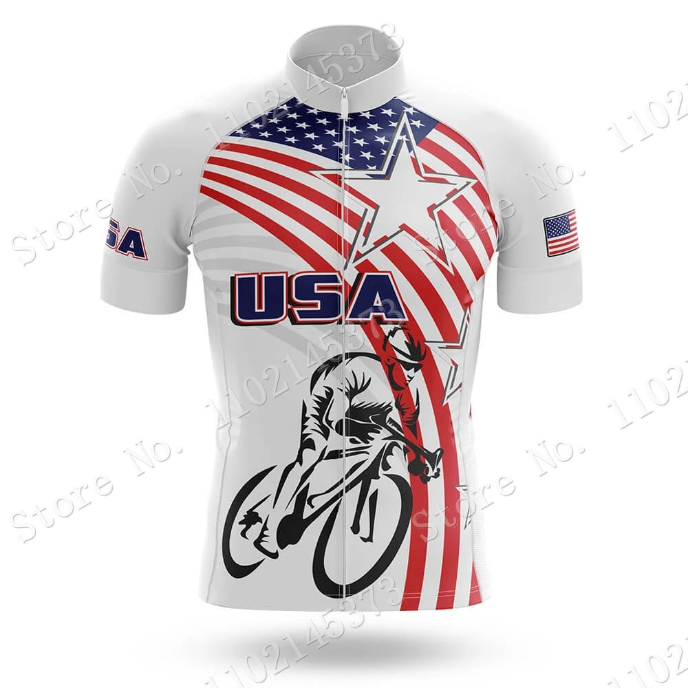 USA National Team 2024 Cycling Jersey Set Summer Bicycle Clothing Road Bike Shirts Suit Bicycle Bib Shorts MTB Ropa Ciclismo