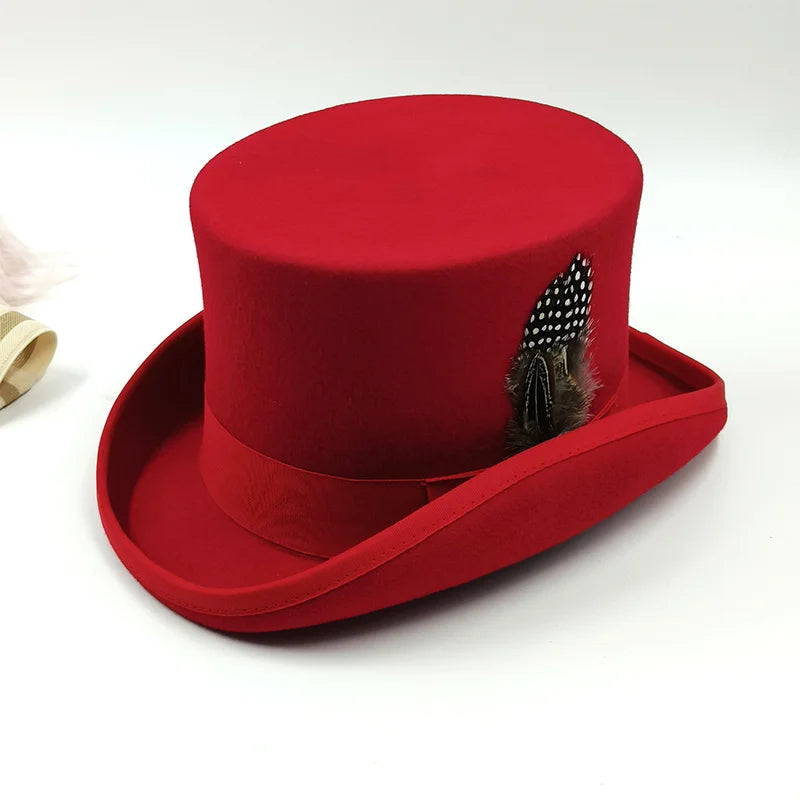 NEW Arrivals British President Men Luxury Top Hat Presidential High Hat British jazz Top Multi-Colors Hats Gentleman Evening Wedding Party Flat Felt Hat Formal Tuxedos Costume Apparel Accessories Male Luxury Fashion Clothing