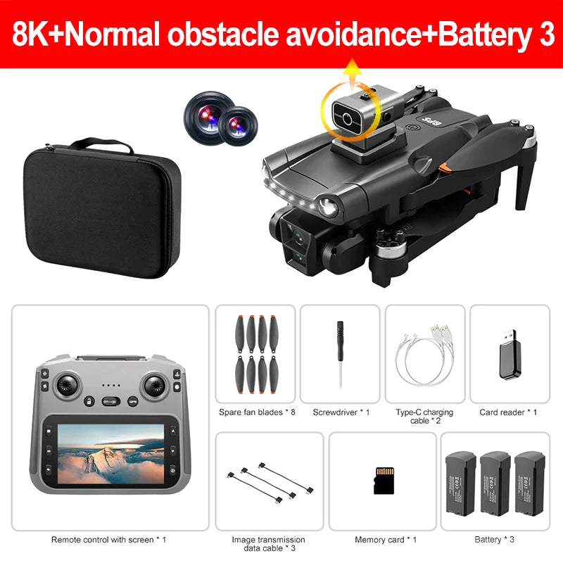NEW Xiaomi V198MAX GPS Drone 8K Professional Camera Laser Video Recording Aerial FPV Brush Laser Obstacle with Large Screen Remote Control Folding Drone + 3 Batteries Set