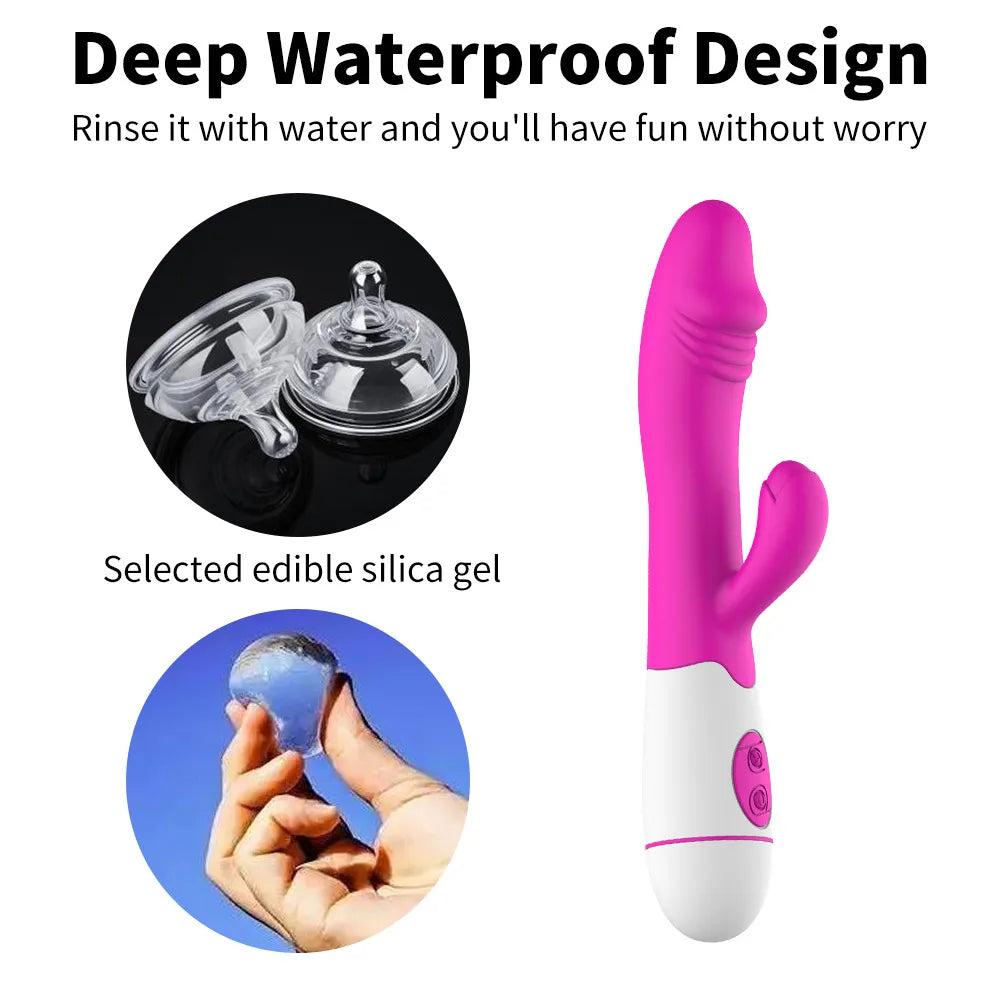 30 Speed Rechargeable Handheld Silicone Adult Clit Clitoral Clitoris Sex Toy G Spot Dual Motor Rabbit Vibrator for Women Female