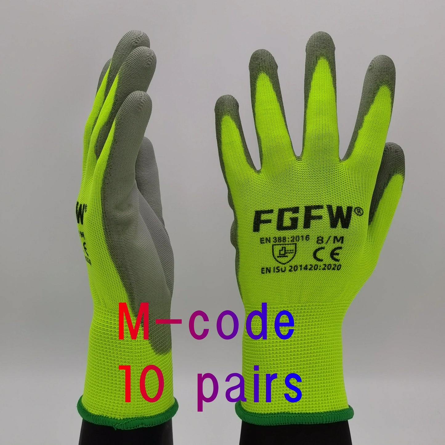 NEW 10 Pairs PU Leather Coated Work Gloves - Lightweight, Durable Safety Gloves EN 388/ISO20471 Certified, Sizes S/M/L/XL