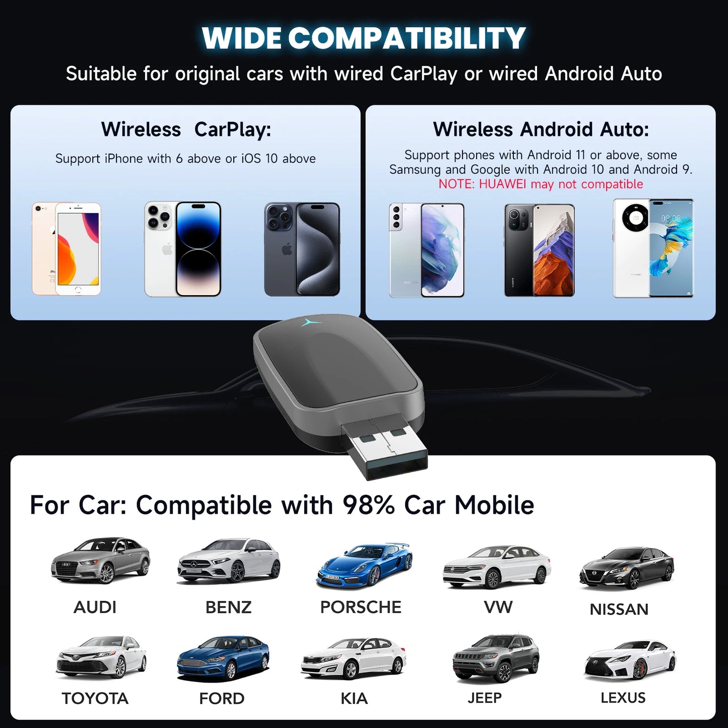 NEW Arrivals 2-in-1 Wired to Wireless CarPlay Adapter & Android Auto Wireless Adapter Plug & Play