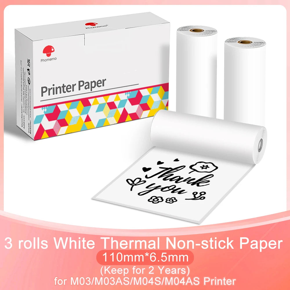 NEW Arrivals 3 Rolls Set Original PHOMEMO Adhesive Transparent Thermal Paper Clear Adhesive Thermal Sticker Paper for M04S/M04AS Bluetooth Printer 110mmx3.5m