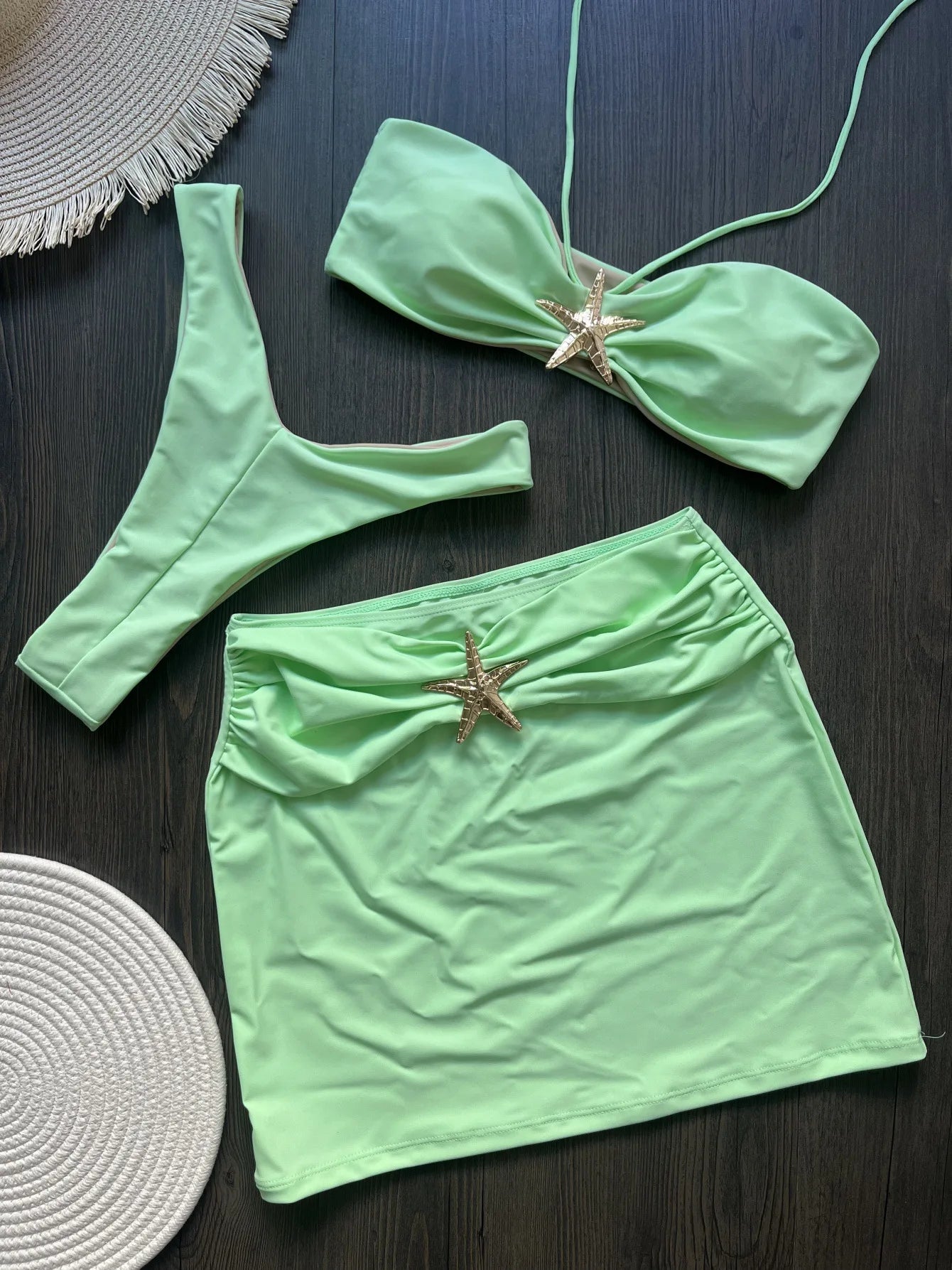 NEW Arrivals 3 PCS Set UK Size 5 Colors Sexy Bikini Set Push Up Bikini 2025 Sexy Women Swimsuit Shiny Skirt Female Swimwear Brazil Tangas G-String Bathing Suit Beachwear Cover Ups Set