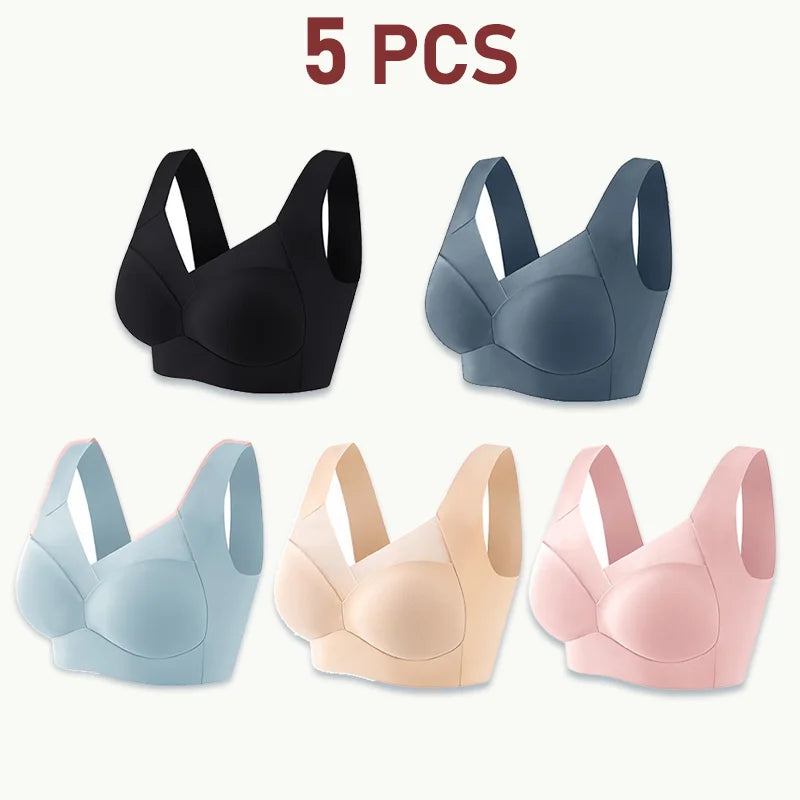 NEW Arrivals 5PCS Set Women Lace Sport Bras Plus Size Seamless Bra Bralette Backless Lady Brassiere Vest Female Gather Shock-Proof Wireless L-3XL