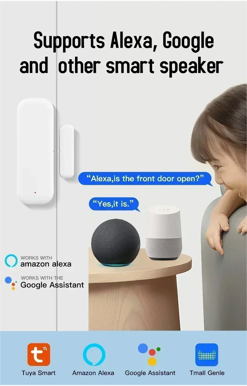 NEW TUYA App Alexa Wi-Fi Door Sensor Window Sensor Smart Home Wireless Door Detector Smart Life APP Remote Control for Alexa Google Home Office Security Supplies