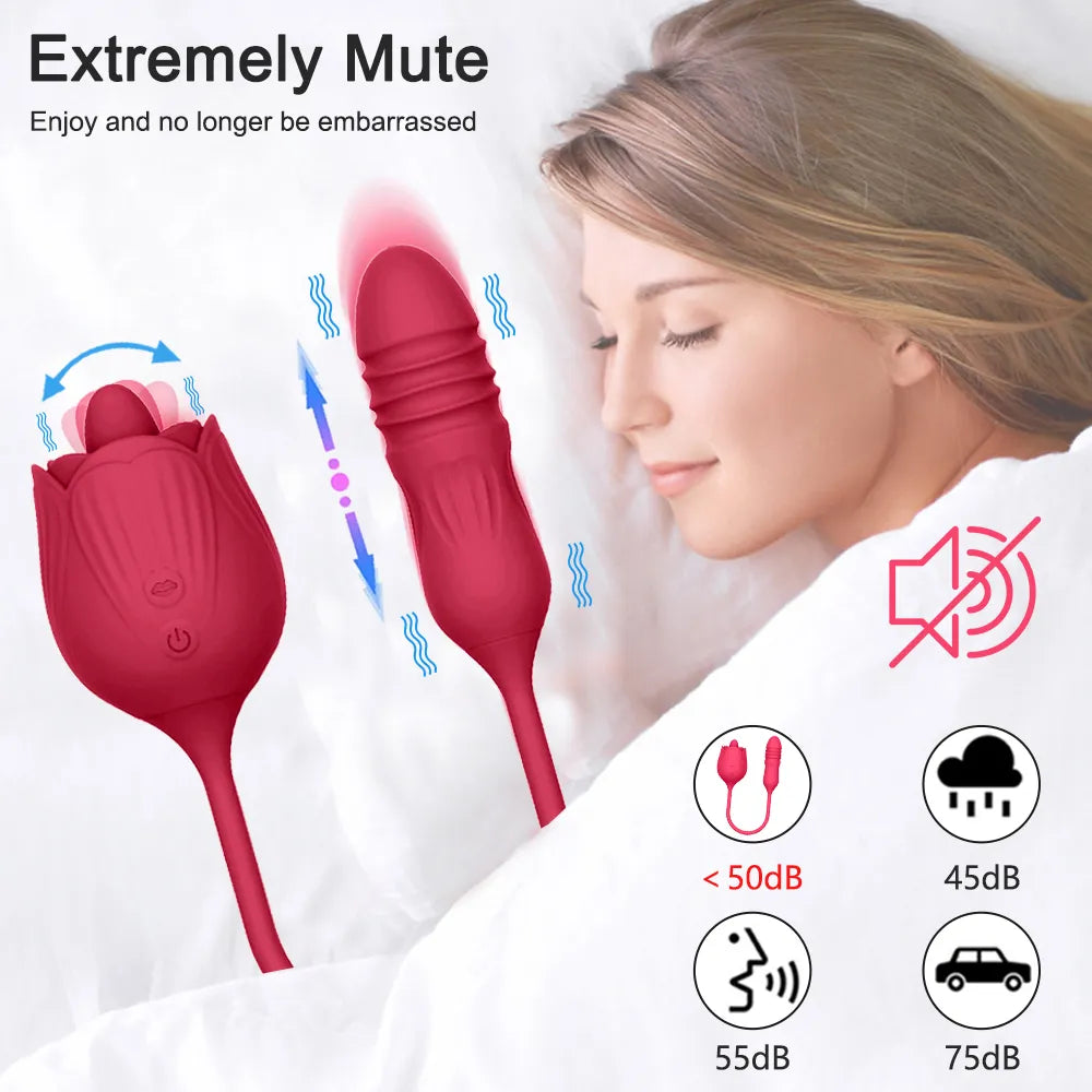 Rose Toy Dildo Thrusting Vibrator for Women Egg Clitoris Sucker Stimulator Tongue Licking Adults Goods Sucking Sex Toys Female