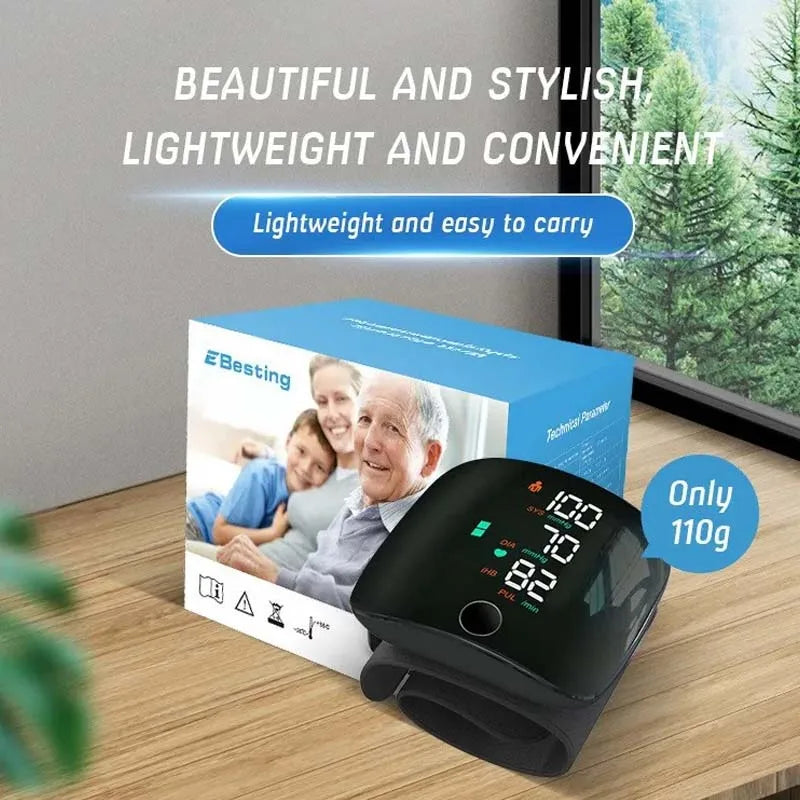 Rechargeable Wrist Blood Pressure Monitor Medical English Voice Digitlal Tensiometro Health Sphygmomanometer Tonometer