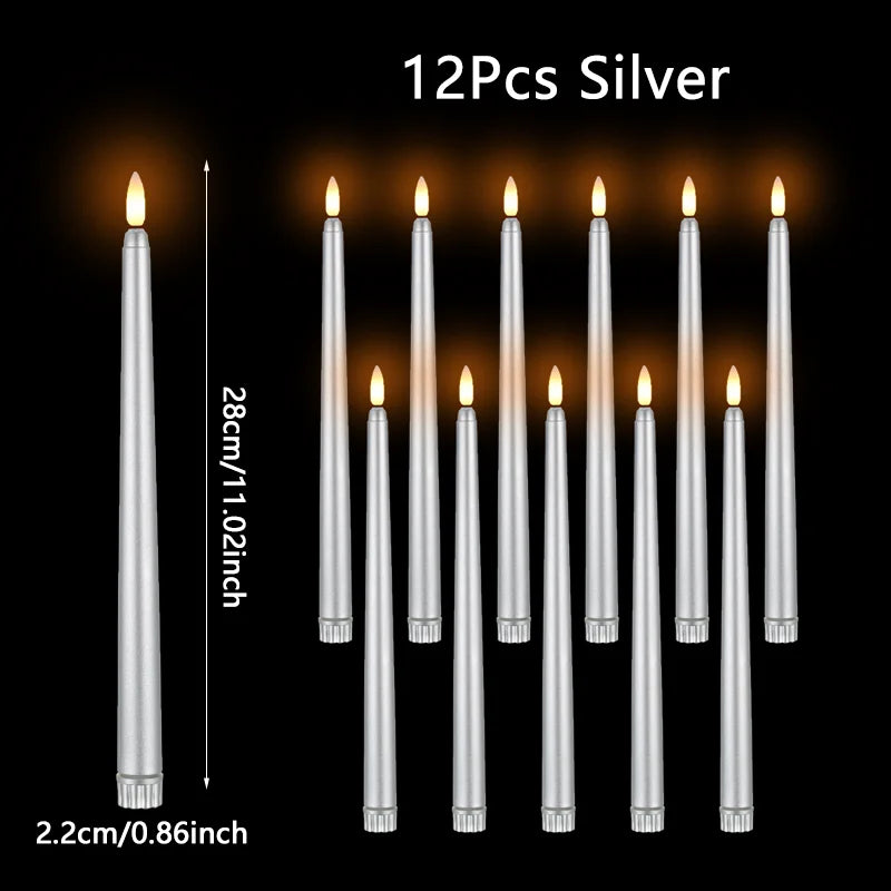 24 PCS Set with Remote Control LED Taper Candles Artificial Black Flameless Flickering Candle Christmas Lights Home Birthday Wedding Candles Battery