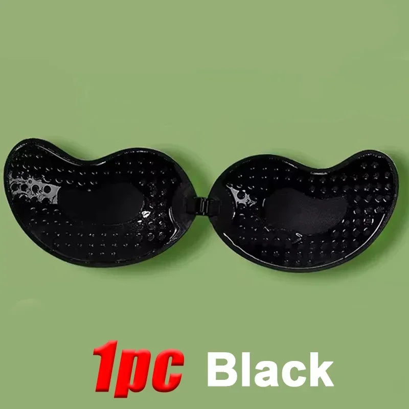 2 Pairs Black Invisible Push Up Bra for Women Backless Strapless Bra Seamless Front Closure Bralette Underwear Silicone Self-Adhesive Bra Pad Girls Ladies Underwear Accessories Lingerie Supplies
