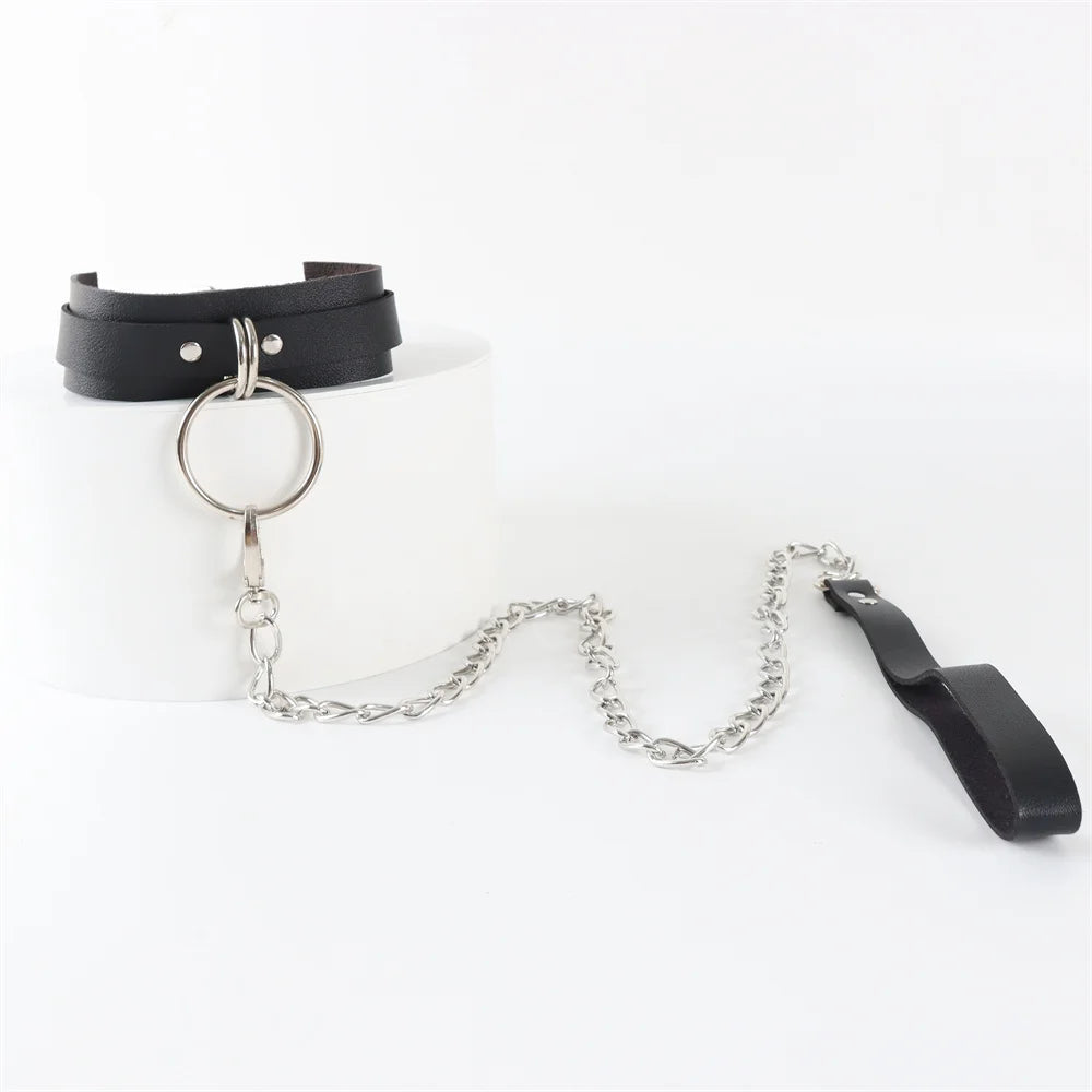 Gothic Harness Women Collar Chain Punk Rock Gothic Choker Sexy PU Leather Fetish Spike Collar Choker Necklace Cosplay Accessorie
