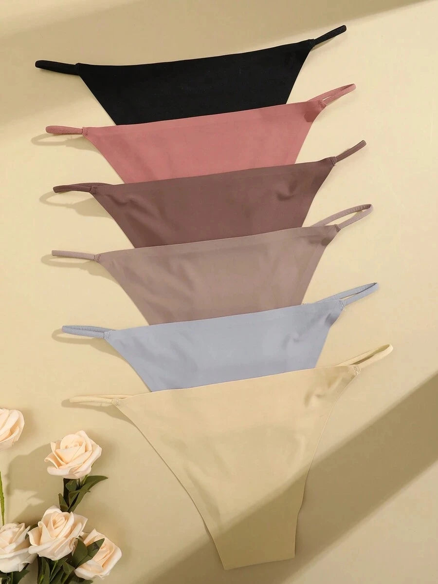NEW Arrivals 6PCS Set 4 Colors Ice Silk Seamless Thongs Women Bikini G-String Panties Solid Color Dopamine Color Underwear Ultra Thin Breathable Lingerie