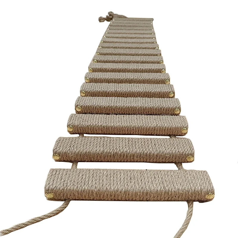 NEW Arrivals Cat Toys Wall-Mounted Activity Cat Wood Sisal Scratcher Climber Furniture Cat Bridge Rope Steps Kitten Climbing Ladder Kitten Post Wall Pets Training Interactive Toys Games Supplies