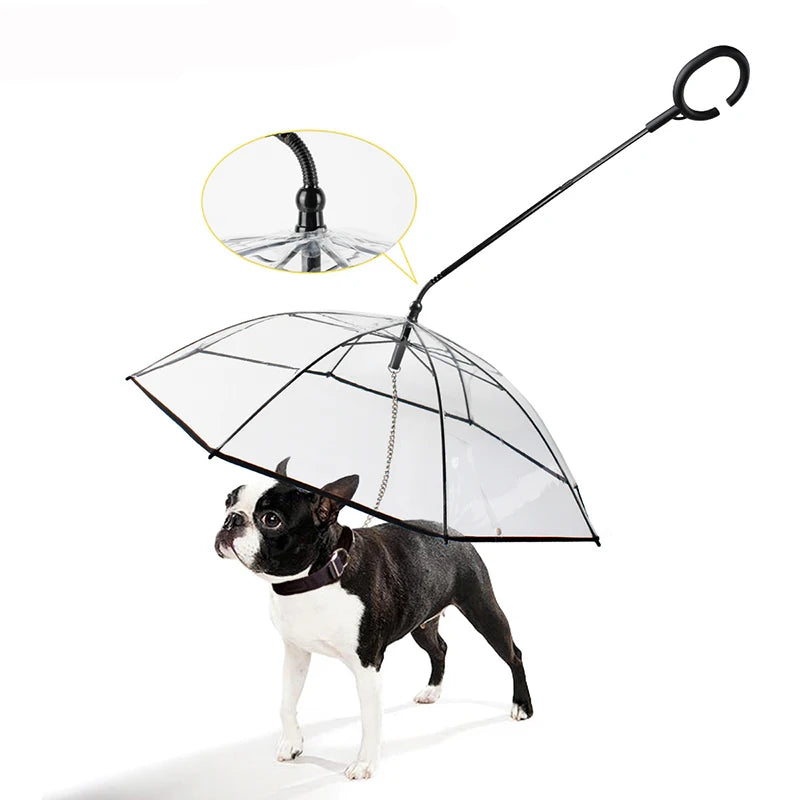 NEW Arrivals Pet Dog Sun Rain Protection Umbrella Easy View Clear Bendable Puppy Adjustable Umbrella Keeps Your Pet Dry Comfortable in Rain with Leash Set Pets Accessories