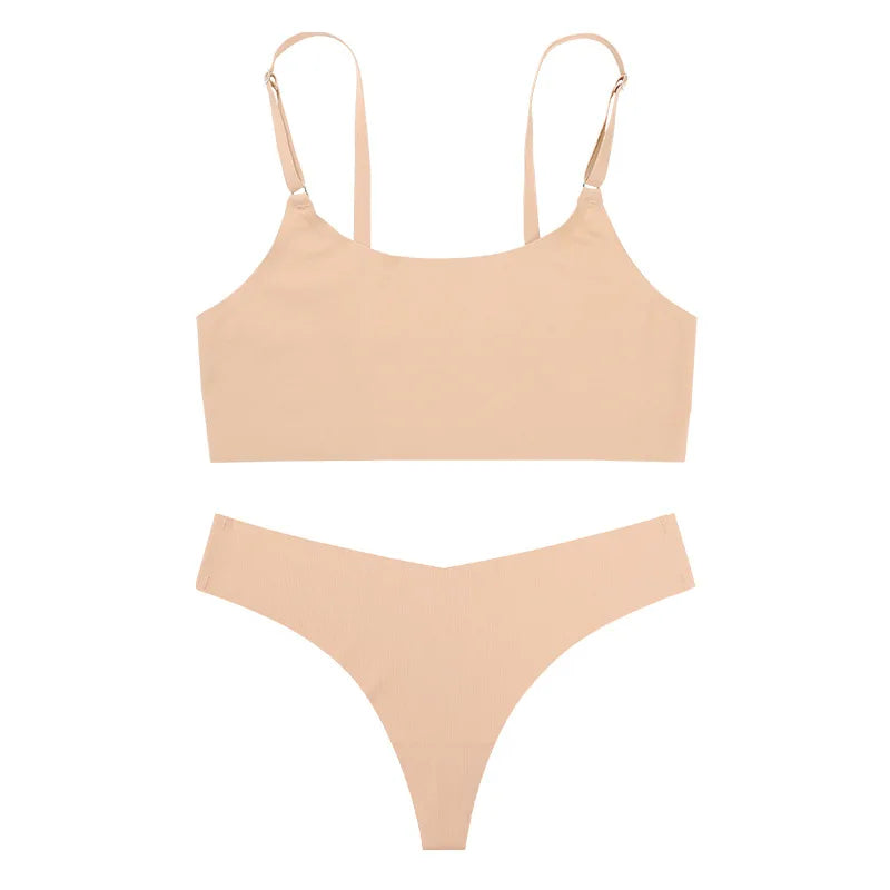 NEW 5 Colors S-XL Size Women Seamless Bra Set Sexy Push Up Lingerie Ladies Ice Silk Underwear Set Ultra Thin Fitted Brassiere And Thong Suit