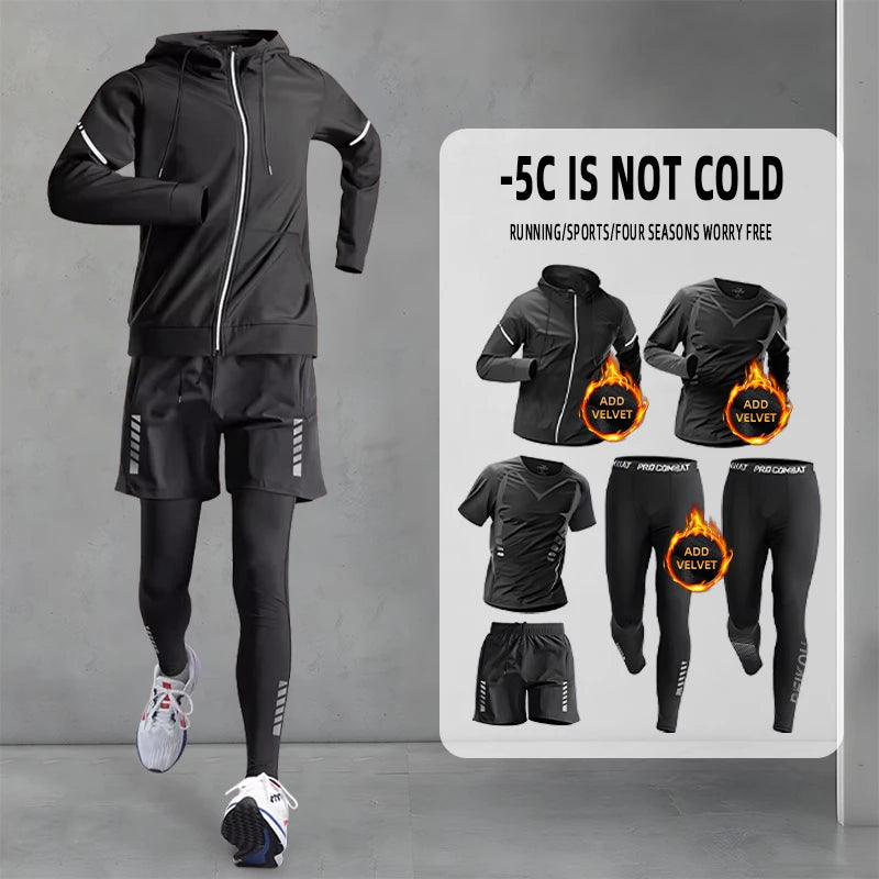NEW Arrivals S-3XL Plus Size Sports Thermal Suit Men's Fitness Clothes Autumn and Winter Running Speed Drying Clothes Equipment Winter Professional Morning Running Cycling Sports Clothing Supplies