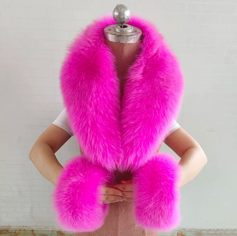 NEW Arrivals 6 Colors Set Women Winter 100% Natural Fox Fur Scarf Jacket Fur Collar Authentic Neck Scarves And Cuff Set Luxury Fox Fur Warm Neck Warmers Ladies Luxury Fashion Apparel Accessories
