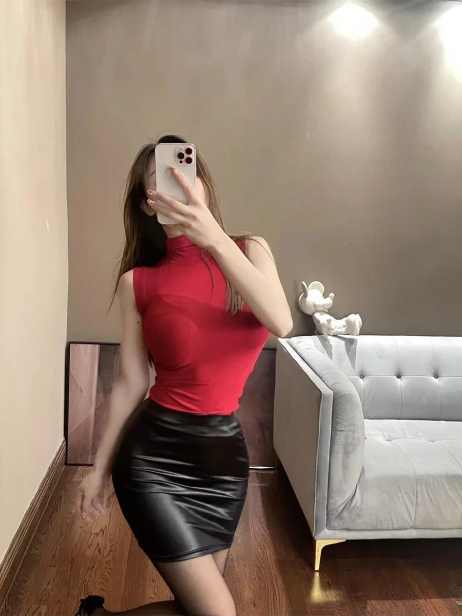 NEW S-3XL Plus Size Leather Matte Slim Mini Sexy Fashion PU Hot Short High Waist Skirt Nightclub Streetwear Girl Sexy Clothes