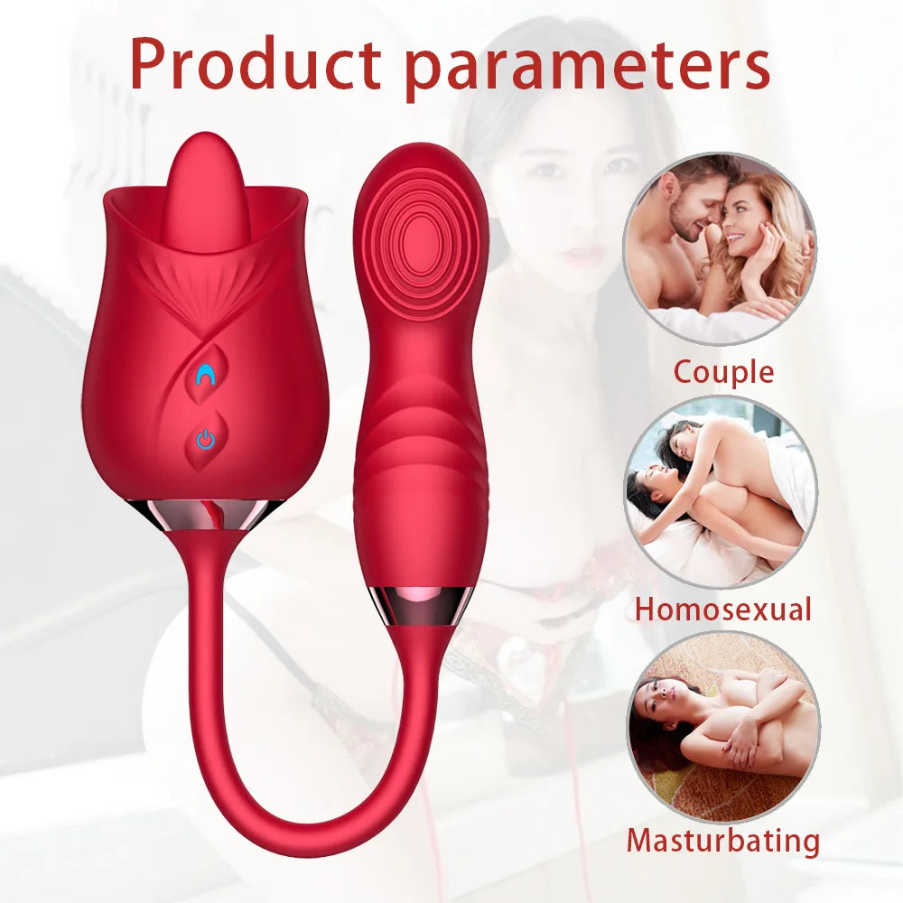 Rose Tongue Licking Vibrator Female G Spot Nipple Stimulation Adult Toys Vibrating Silicone Clitoral Vibrator Sex Toys for Women
