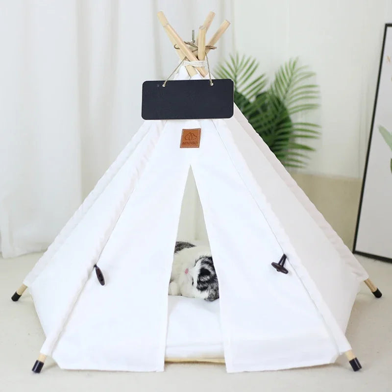 NEW Arrivals 14 Patterns Cats Dogs Korean Tent House with Double-Sided Thick Cushion for Puppy Pets Up to 33Lbs, Portable Cat Tent with Non-Slip Feet and Blackboard, Washable Pets Furniture Supplies