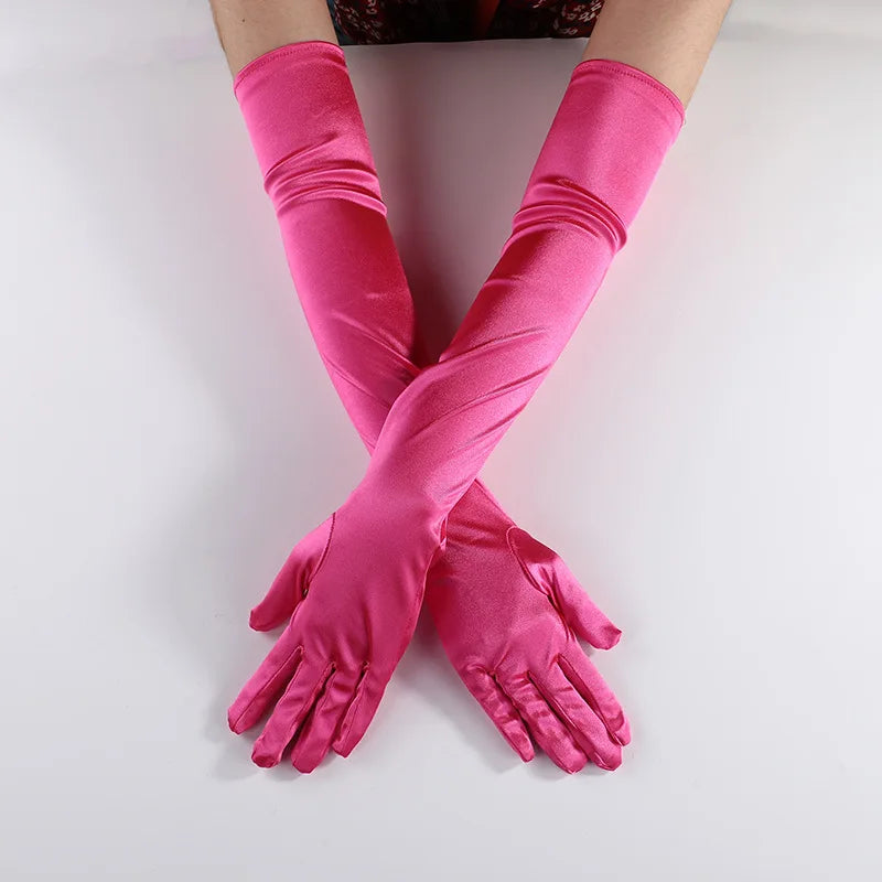 NEW Luxury Opera Satin Gloves Elegant Purple Red Black White Bridal Party Gloves for Wedding Prom One Size Fashion Stretch Women purple Gloves Girls Ladies Luxury Fashion Apparel Accessories Clothing Supplies