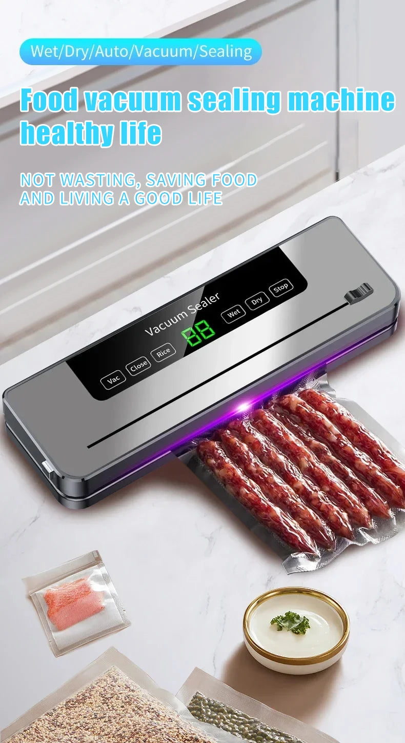 NEW Arrivals Electronic Vacuum Sealer Machine Food + 100PCS Bags Set Wet Dry with Kitchen Storage Sealing Machine Built-In Cutter Food Vacuum Packaging Machine
