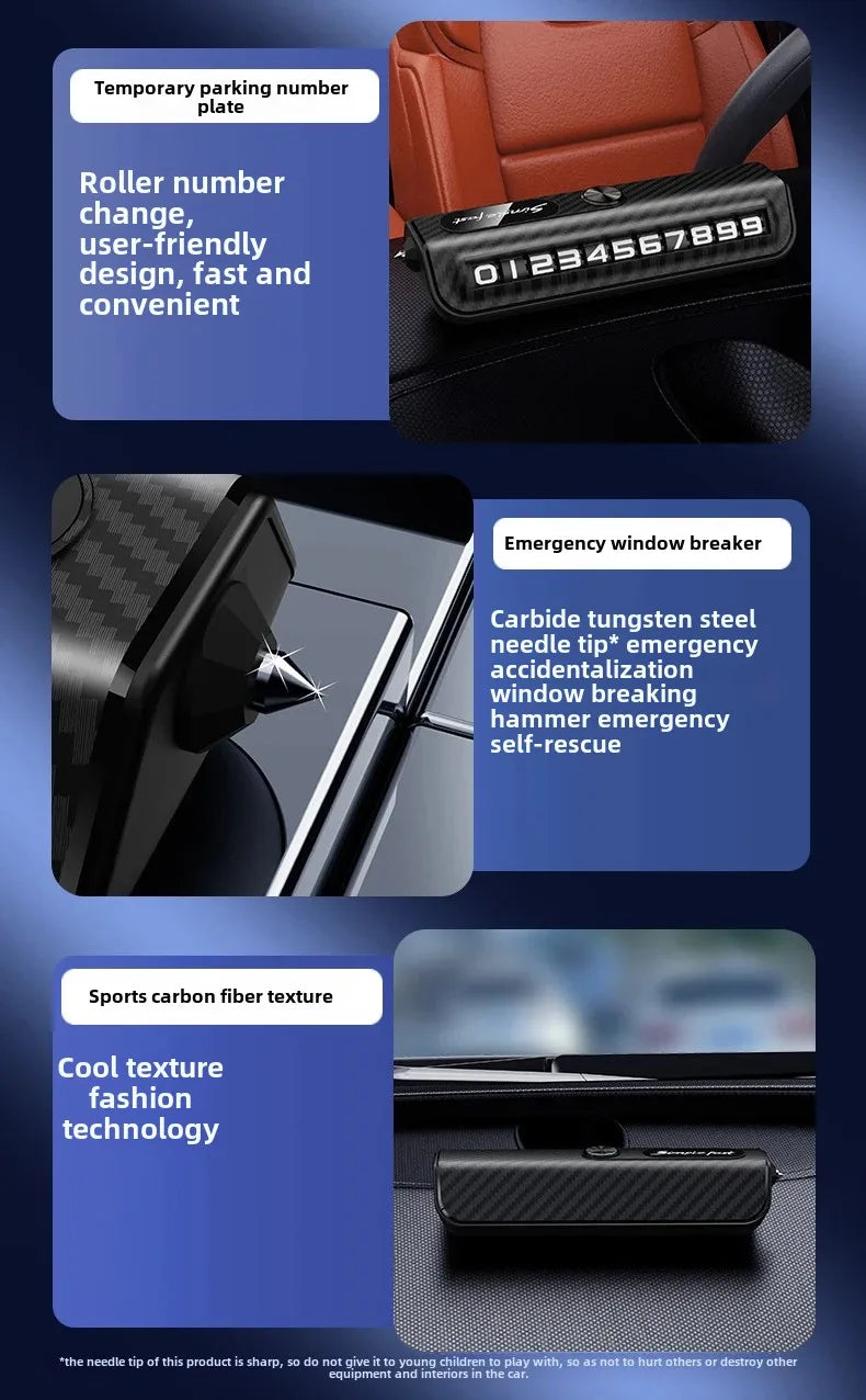 NEW Arrivals Multi-Functional Auto Parking Number 2-in-1 Safety Window Breaker Interior Phone Number Car Decoration Temporary Parking License Plate Assault Incident Accidents Cars Accessories