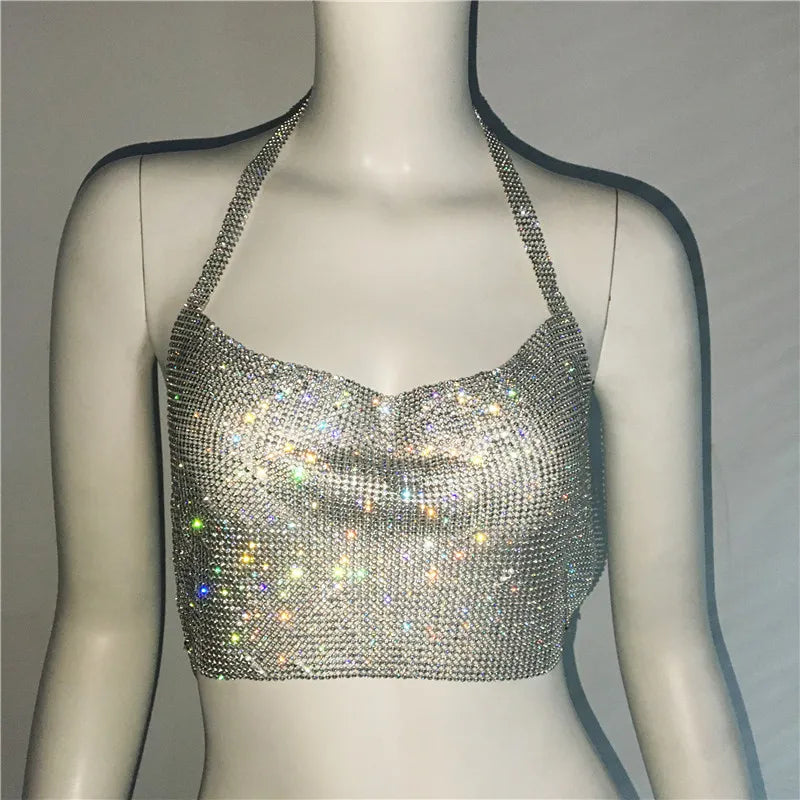 NEW Arrivals 7 Colors Sparkly Diamond Tank Top for Women, Crystal Rhinestone Spaghetti Strap, Sexy Backless, Club Crop Top, Festival Rave Party Tops